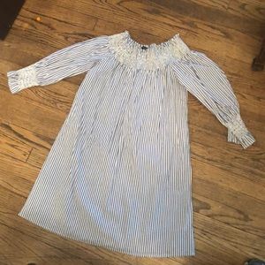 Off shoulder seersucker blue dress